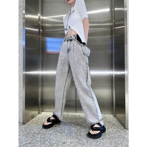 High 2021 Autumn Quality Women Chains Belts Grey Jeans Female Luxury Denim Pants Ddxgz2 7.08