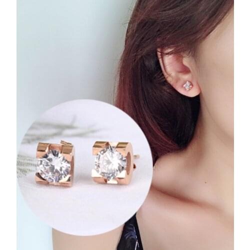 316L Stainless Steel Simple Zircon Geometry Stud Earring For Women Fashion Fine Jewelry Party Gifts SAE676