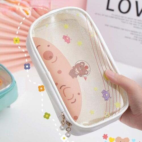 Transparent Large Capacity Pencil Case Water Proof Cartoon Bear Cute Fruit Pattern Kawaii Student Stationery School Supplies