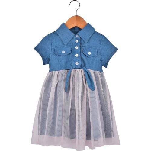 New Brand Toddler Baby Kids Girl Princess Summer Sundress Denim Dress Cowboy Princess Tutu Dress Party Button Dress Clothes D20