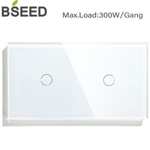 Bseed 2 Gang 1 Way EU UK Standard Touch Button Switch 157mm Light Switch White Black Golden Crystal Class Panel 300W Switch
