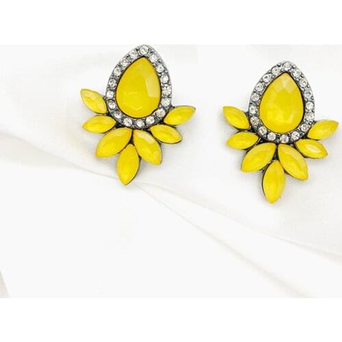 JOUVAL New Korean Japan Elegant Stud Earrings For Women Girls Geometry Yellow Rhinestone Crystal Brincos Fashion Jewelry Gift