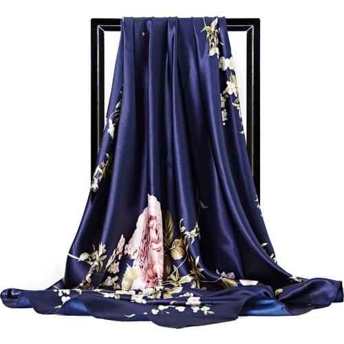 2021 Women New Print Neck Wraps Spring Popular 90X90CM Silk Scarf Foulard Neckerchief Head Scarves Fashion Bandana Square Shawl
