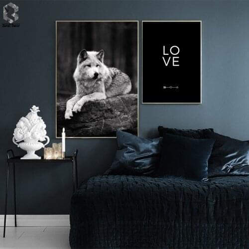 Scandinavian Black White Poster Nordic Canvas Wall Art Print Fox Painting Decorative Picture LOVE Home Decoration