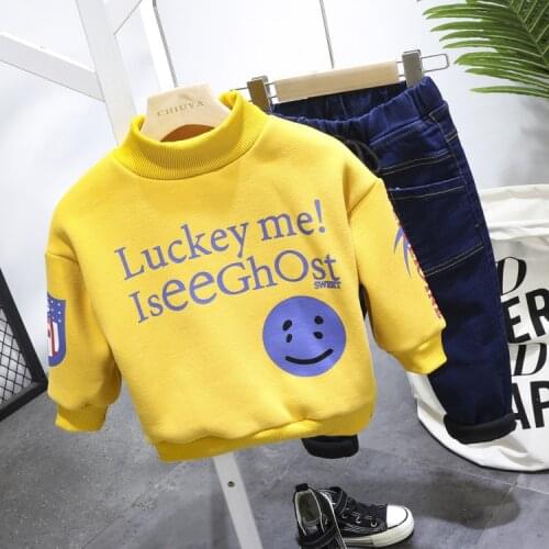 Baby Clothing Sets Children 2-6Years Birthday suit Boys Tracksuits Kids winter Sport Suits Thick sweater, thick jeans 2pcs Set