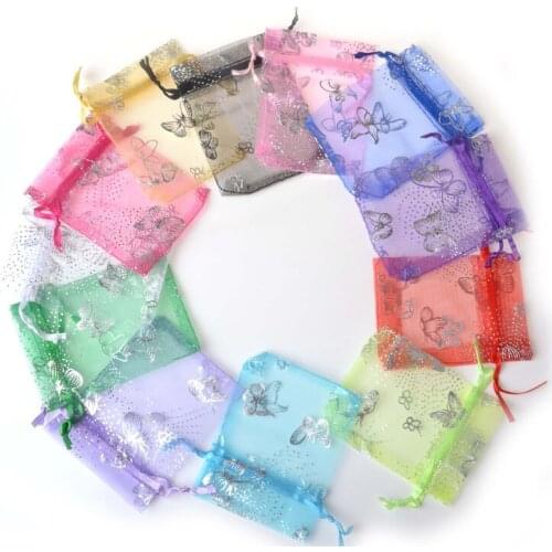 Organza Bags 7x9cm Silvery Butterfly Gift Pouch for Wedding Jewelry Packing,Candy Pouches