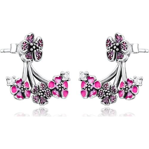Peach Blossom Flowers Earrings 925 Sterling Silver Jewelry For Woman Make up Fashion Female Earrings Party Jewelry Wholesale