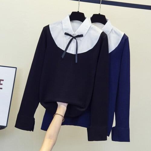 4XL plus size women autumn winter thick warm shirt sweater pullover 2021 long sleeve bow Patchwork kintting jumper sueters