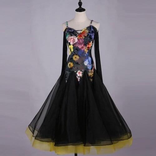 New Arrival Sexy Ballroom Dance Dresses For Women Long Sleeve Velvet European Yarn Fabric Standard Waltz Tango Dancing Dresses