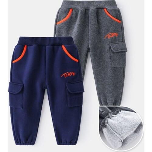 Winter New Kids Sport Pants Baby Boys Casual Cotton Soft Trousers Fashion Pocket Plus Velvet Warm Pants For Boy 2 3 4 5 6 7 Y