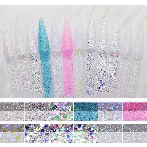 1 Jar Nail Acrylic Powder Mixed Colorful Symphony Pigment Holographic Nail Art Acrylic Glitter 12 Colors 3 in 1 Dipping Powder