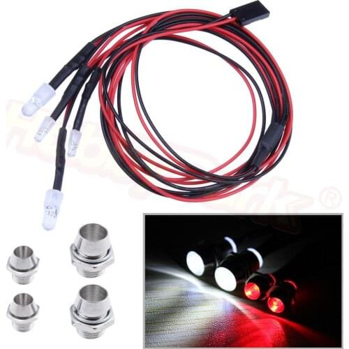 1 Set 2x5mm White & 2x3mm Red LED Light System 4P for RC 1/10 Drift Night headlamps headlights