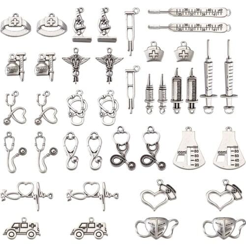 100pcs Tibetan Style Mix Pendant Microscope Heart Medical Nurse Charms for Jewelry Making Finding DIY Necklace Bracelet Keychain