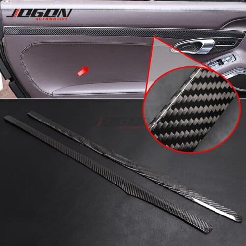 2pcs Car interior trim Real Carbon Fiber Inner Door Strip Trim Cover For Porsche 718 Boxster Cayman 2016-2019