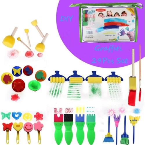 29pcs Kids Sponge Stamp Kits Toddler Flower Drawing Toys for Children Paint Educational Art&Craft Creativity Painting DIY toys