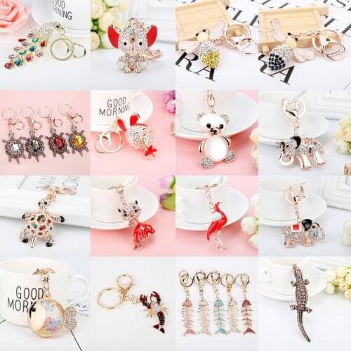 3D Crystal Animal Camel Elephant Colorful Peacock Cat Kitten Fish Keychain Women Bag Accessories Creative Design Pendant Gift