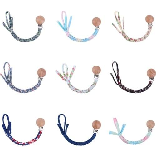 9 Colors Beech Wood Baby Pacifier Clips Chain Handmade Cotton Woven DIY Eco-friendly Nursing Dummy Nipple Holder Leash Strap