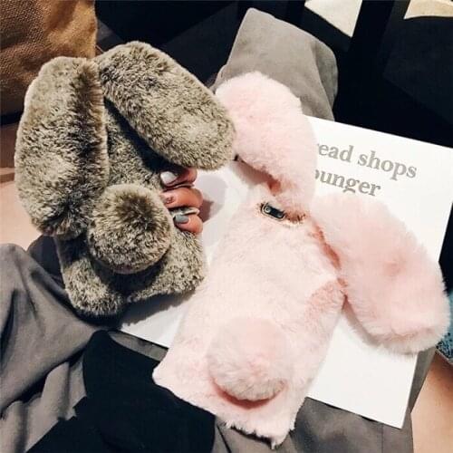Rabbit Bunny Toy Case For Huawei Y3 Y5 Y7 II 2017 Y6 Y9 Y9S Prime Honor 7A 10 Play 8X Nova 3i Rhinestone Cony Hair TPU Cover