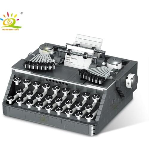 HUIQIBAO 1136pcs Simulation Retro Typewriter Model Micro Building Blocks Mini Bricks Assemble Constrution Children Toys for Kids