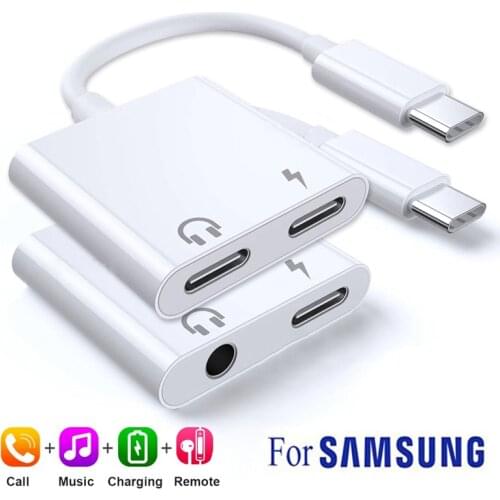 Type C Adapter Cable For Samsung S21 S20 Note20 Ultra S10 Note10 + USB C to 3 5 Jack Charger Splitter 2 In 1 DAC Typec Converter