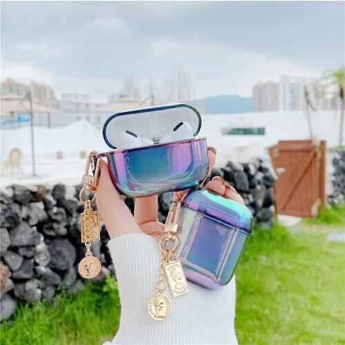 Kjoew Earphone Case for Apple Airpods 1 2 pro 3D Love Pearl Shell Keychain Water Drop Rainbow Wireless Headset Cover Hard Case