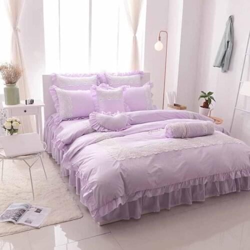 Lace princess 100%cotton bedding set comforter/duvet cover queen king 4/7pcs wedding white bed skirts bedclothes