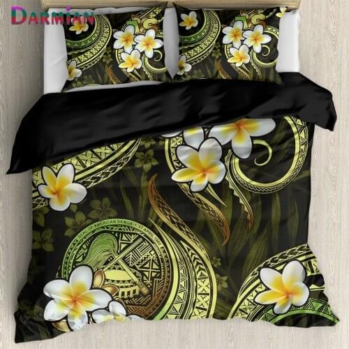 DARMIAN 2021 Fashion Tonga Plumeria Print 3Pcs Bedding Set Duvet Quilt Cover and Pillow Case Comfortable Home Texile BedSpreads