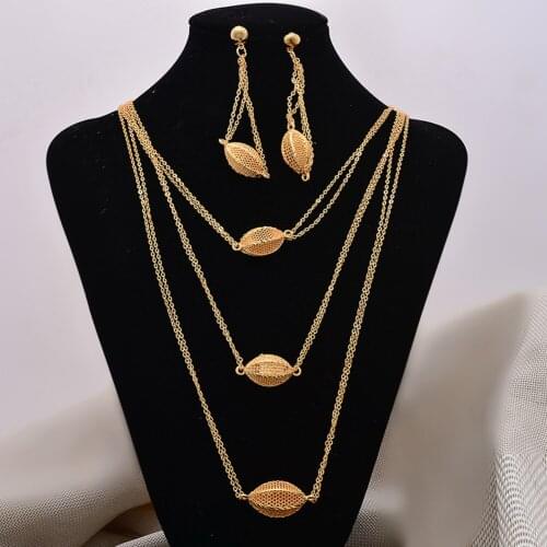 Jewelry set 24K Gold Color Jewelry Sets For Women Bridal Luxury Necklace Earrings set Indian African wedding Heart gifts