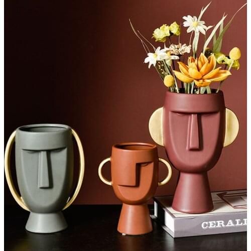 Creative Art Vase Flower Arrangement Home Decoration Ornaments Ceramic Human Face Container With Ears Desk Display Furnishings