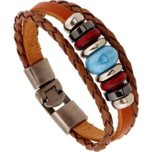 Fashion Casual Charm Bracelet Cuff Multilayer Rope Leather Bead Bangle Wrap Vintage Retro Wristbands Men Women Punk Jewelry Gift