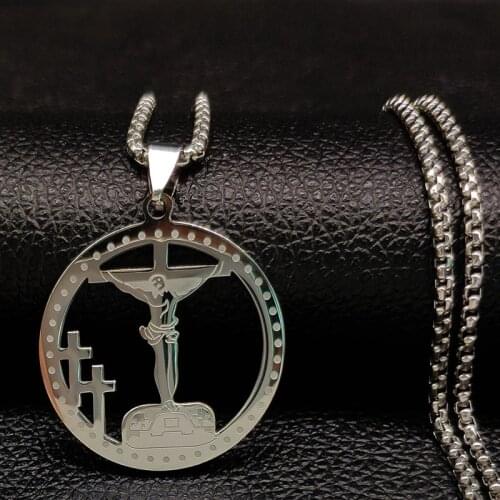 2021 New Fashion Stainless Steel Necklaces Pendants for Men Silver Color Cross Jesus Necklaces Jewelry bijoux homme N1895