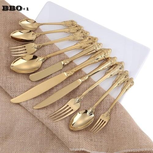 10pcs/set Golden Cutlery Gold Flatware Wedding Christmas Dinnerware Dinning Set Xmas Gift Stainless Steel Knife Forks Teaspoon