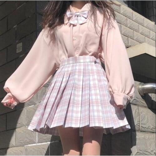 Mothybot Japanese JK Bottoming Shirt Lantern Sleeve Loose Mid-Length College Style Female Student