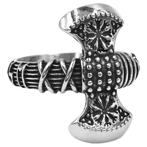 Norse Viking Rune Axe Ring Stainless Steel Jewelry Odins Symbol Rune Letter Signet Thor Hammer Celtic Knot Biker Ring SWR0959A