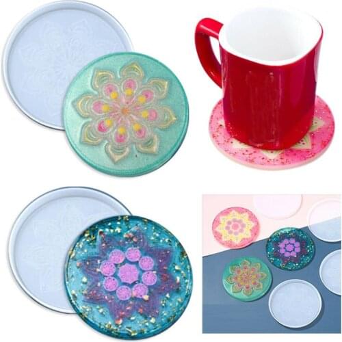 New 2Pcs Silicone Mandala Coaster Mats Resin Casting Mold Handmade DIY Party Desktop Decoration Teacup Tray Agate Epoxy Mould