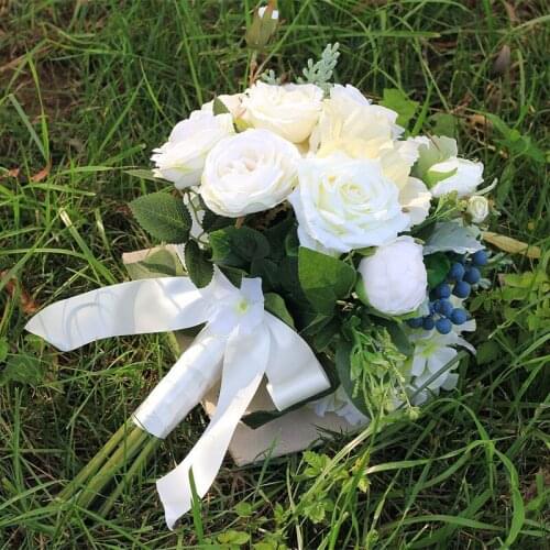 Newest white Wedding Bouquets with ribbon for wedding decoration