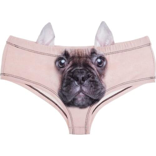 2017 New 3D Printed Animal French Bulldog Hipsters Panty Sexy Womens Panties With Ear lingerie crotchless panties