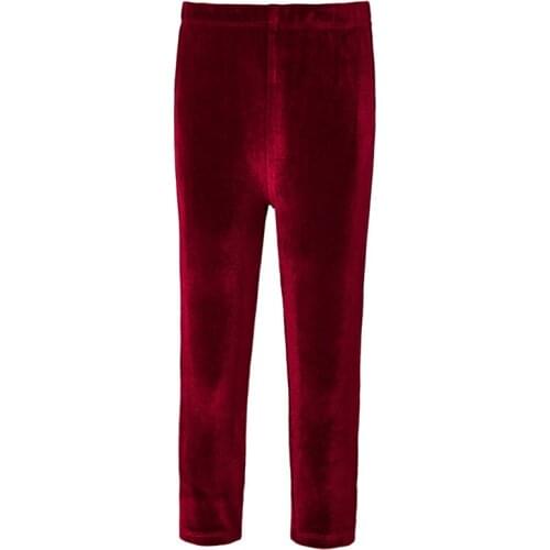 Fall Winter 2021 Girl Pants Trousers Children Kids Red Velvet Cotton Polyester Size 2 3 4 5 6 Years Old Casual Breathable