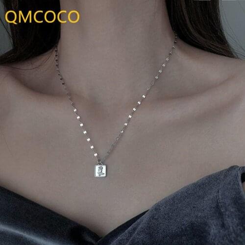 925 Silver Chain Rose Square Pendant Trend Collarbone Chain Design Contracted Woman Temperament Personality Accessories