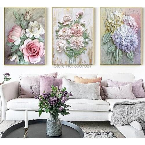 Hand Painted Oil Painting on Canvas Wall Art Scandinavian Thick Flower Oil Painting Handmade Canvas Painting For Home Decoration