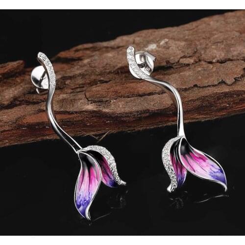 Huitan Colorful Mermaid Tail Shaped Stud Earrings Women Dazzling Cubic Zirconia Stylish Party Girl Earrings Fashion Jewelry 2020