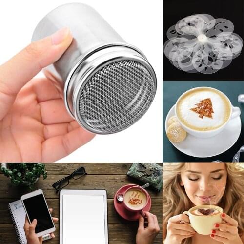 Coffee Mold Printing Assembly Stainless Steel Chocolate Shaker and Icing Sugar Powder Cocoa Flour Coffee Sifter D30