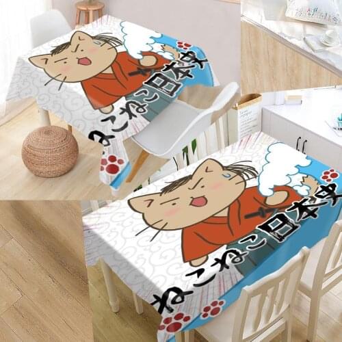 Cat Japan History Custom Table Cloth Oxford Fabric Rectangular Waterproof Oilproof Table Cover Family Party Tablecloth
