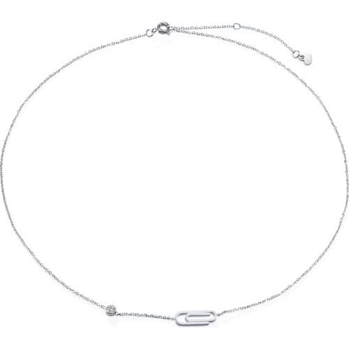 Paperclip Chain Choker Necklaces with Cubic Zirconia One Stone Sideway Stainless Steel Chic Statement Mom Femal Lady Gift