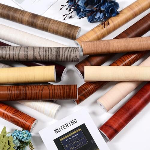 Modern Wood Stripe DIY Decorable Home Films PVC Self-Adhesive Furnitures Renovation Wall Stickers Decorative Sticky Paper Decals
