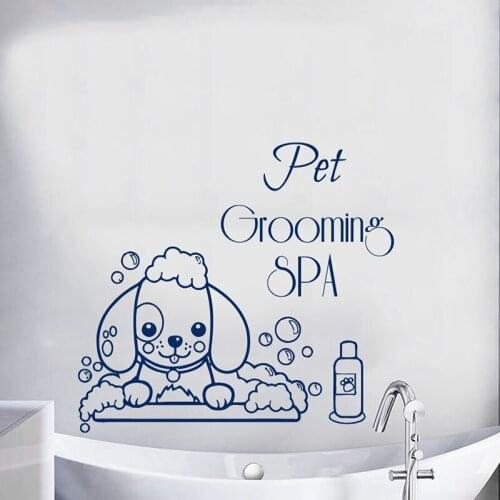 Pet Grooming Spa Wall Decal Cartoon Dog Bath Door Window Vinyl Stickers Pets Shop Interior Decor Cute Waterproof Wallpaper E514