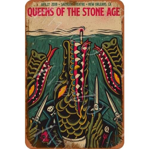 None Branded Queens of The Stone Age Vintage Enamel Metal Tin Sign Wall Plaque