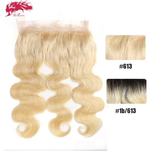 Ali Queen Hair Body Wave Brazilian Virgin Hair 13x4 Lace Frontal #613/#1b613 Pre-Plucked With Baby Hair Swiss Lace Frontal