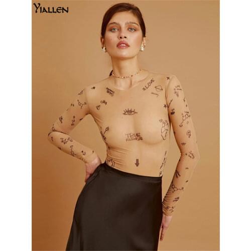 Yiallen Sexy Tight-Fitting One-Piece Top Woman Long-Sleeved Neck Print Collar Party Dress Was Thin And SummerClothes For Women