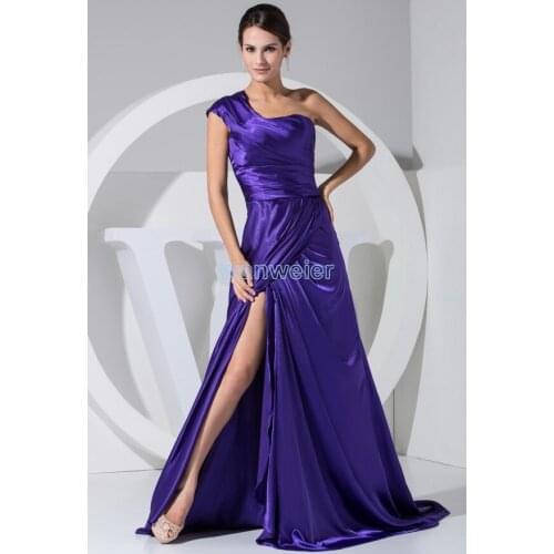 Free shipping hot sale new design long one shoulder custom robe de soiree small train purple women party gown bridesmaid dresses